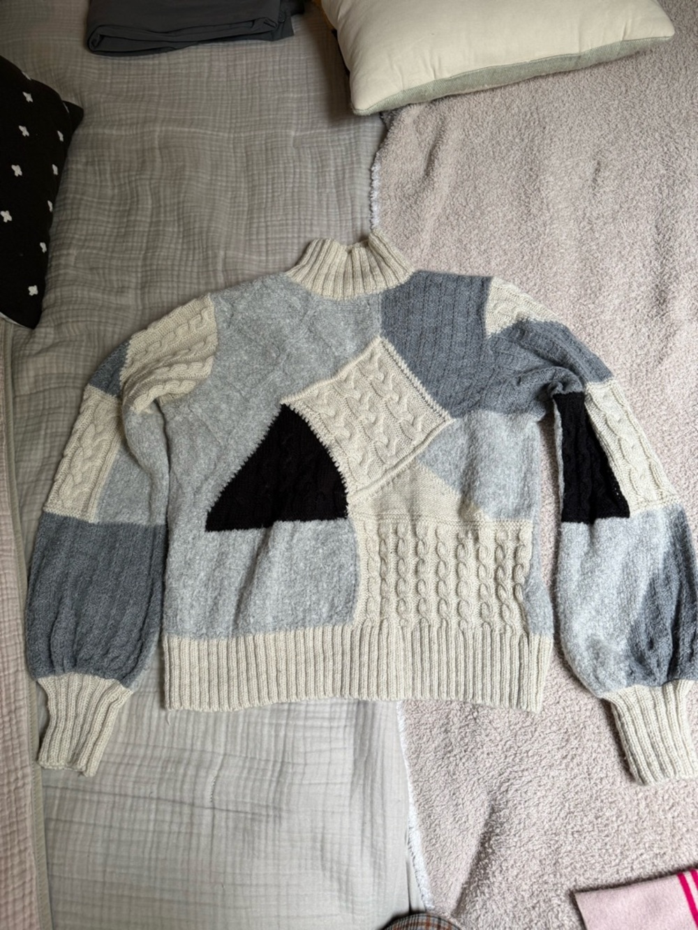 Topshop Colorblock Cable-Knit Pullover Sweater - Cream & Gray